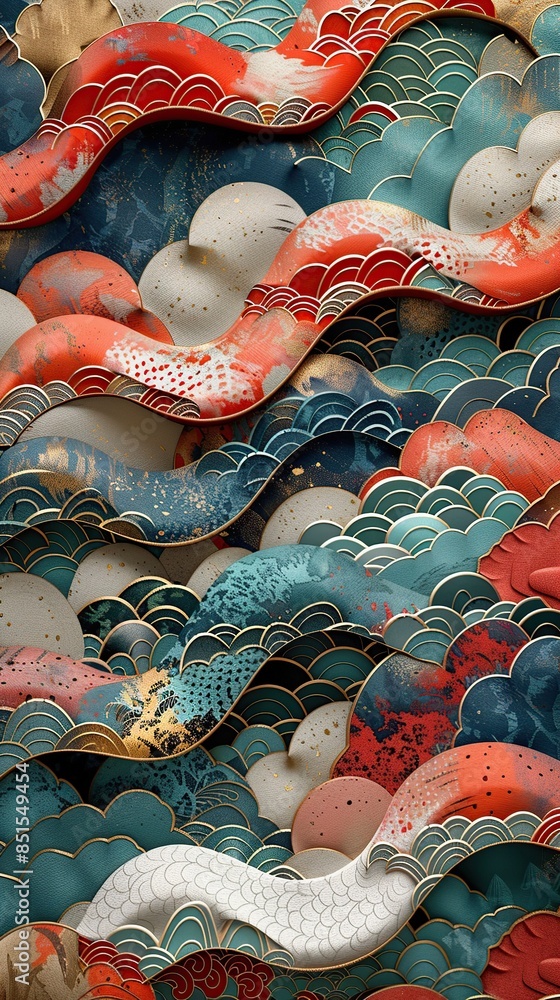 Poster dynamic japanese pattern design in a unique 3d perspective