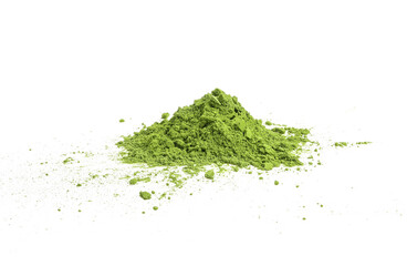Heap of green matcha tea powder isolated on transparen png.