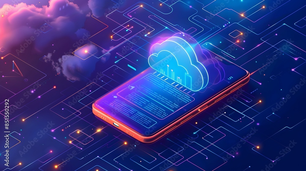 Poster dynamic of seamless data streaming between devices and the cloud computing concept with copy space