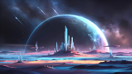 futuristic space planet landscape HD wallpaper desktop background