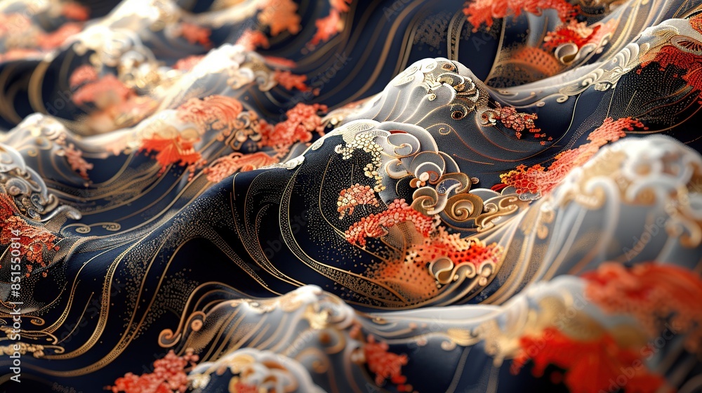 Poster authentic japanese pattern design rendered in a mesmerizing 3d format