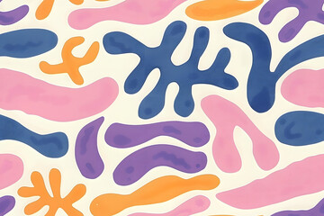 Cartoon seamless pattern of watercolor microorganisms amoeba isolated on white background