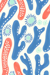 Cartoon seamless pattern of watercolor microorganisms amoeba isolated on white background