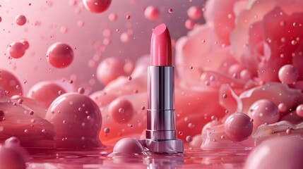 Pink Lipstick in Pink Bubbles