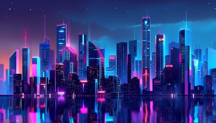 Futuristic cityscape with neon lights,