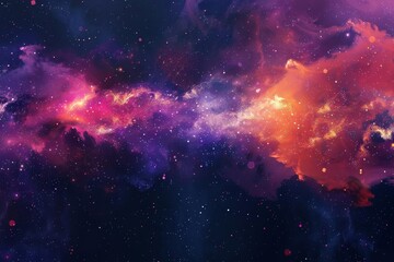 Obraz premium Illustrate a side view of a digital explosion with a galaxy theme, featuring cosmic colors and shimmering particles,