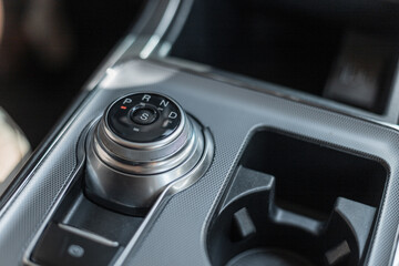 Car interior with automatic selector gearbox, close-up