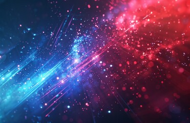 Naklejka premium Abstract background with blue and red lights, shooting stars, and space elements