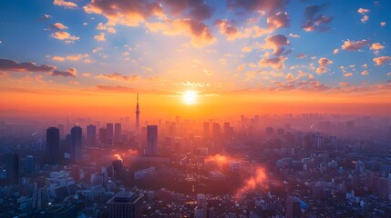 Vibrant Cityscape Sunrise Signaling the Start of a New Business Venture