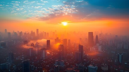 Fototapeta premium Vibrant Cityscape Sunrise Signals New Business Venture s Promising Start