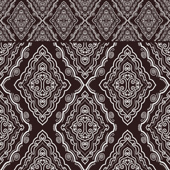 Seamless geometric patterns. Ethnic and tribal motives. Bohemian print for textiles, packaging, home decor. Grunge vintage texture. Vector illustration.