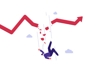 Impact of the economic and financial crisis concept, economic downturn or financial collapse, businessman falling down from broken graph © treety