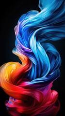 Obraz premium Vibrant abstract colorful ribbon swirls on dark background, showcasing dynamic flow and energy, perfect for creative projects and designs.