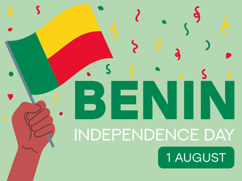 benin independence day 1 August, benin flag in hand. Greeting card, poster, banner template