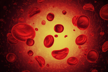 Red blood cells in vein. 3d illustration