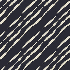 Monochrome dark blue and beige seamless pattern with organic sketchy stripes. Vintage folk background.