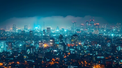 Obraz premium Futuristic City Skyline Illuminated by Energy Efficient LED Lighting Environmental Conservation Concept