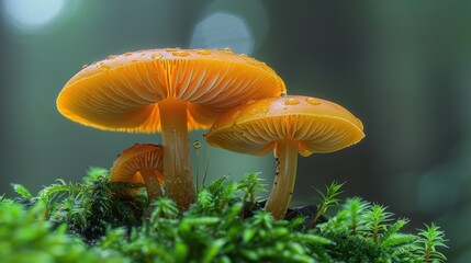 Orange Mushrooms in a Lush Forest Setting