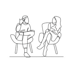 One continuous line drawing of Business people are discussing and presenting their business in front of their clients. Business people activity in simple continuous line style concept design vector.