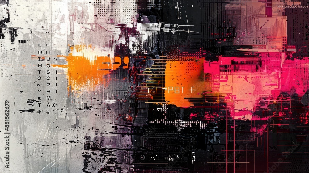Poster abstract digital glitch art with red and black elements. concept of technology and data distortion. 
