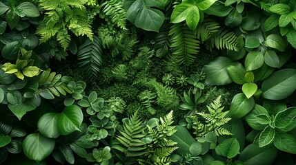 Layers of lush green foliage overlaid with translucent textures, suggesting a lush, vibrant landscape. Abstract Backgrounds Illustration, Minimalism,