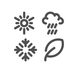 Four seasons and day parts related icon outline and linear vector.
