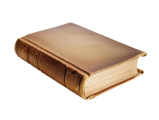 A book with a brown cover and yellow pages