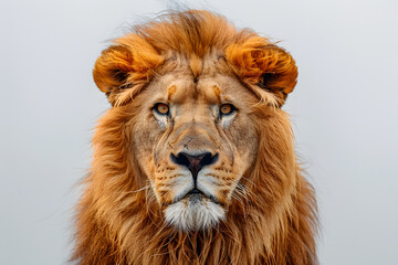 Fototapeta premium Closeup head shot of lion face isolated on white background