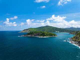 Amazing seascape view seashore and mountains, Aerial view of Tropical sea in the beautiful Phuket island Thailand, Travel and business tour website background concept