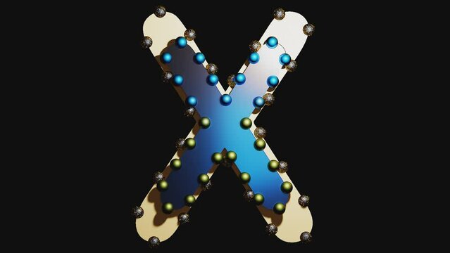letter X, transparent background, alpha channel, with beads, animated, loop