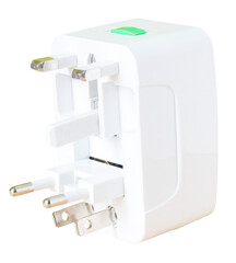 Travel adapter plug for various types of connection. Universal adapter. Isolated on PNG transparent...