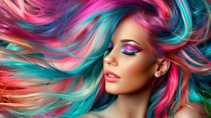 Fototapeta premium A woman with colorful hair and makeup