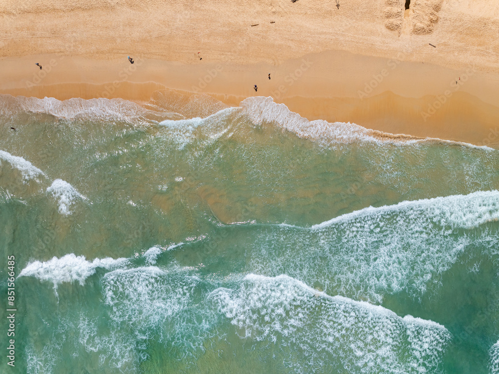 Canvas Prints aerial view sandy beach and big waves crashing on sandy shore, beautiful tropical sea in the morning - Canvas Prints