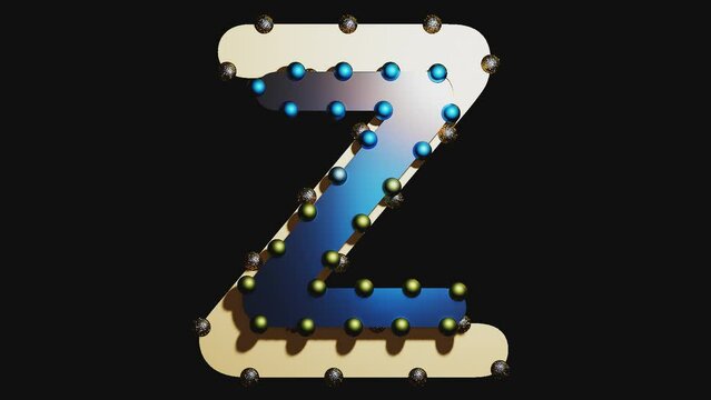 letter Z, transparent background, alpha channel, with beads, animated, loop