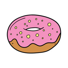 Hand drawn cartoon doughnut on white background.