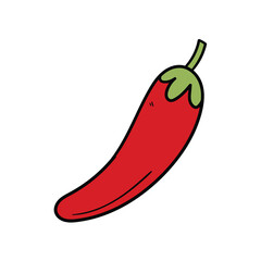 Hand drawn cartoon hot chili pepper on white background.