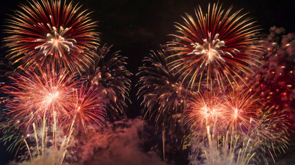 Fototapeta premium Independence Day Fireworks: Stunning Red, White, and Blue Show in the Night Sky.