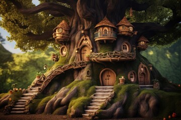 Naklejka premium Tree House dwarfs house architecture building.
