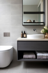Fototapeta premium Modern luxury bathroom interior in natural grey and beige colors