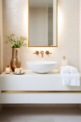 Modern luxury bathroom interior in natural grey and beige colors