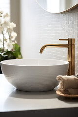 Fototapeta premium Modern luxury bathroom interior in natural grey and beige colors
