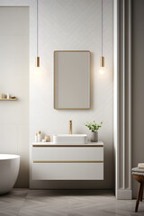 Fototapeta premium Modern luxury bathroom interior in natural grey and beige colors
