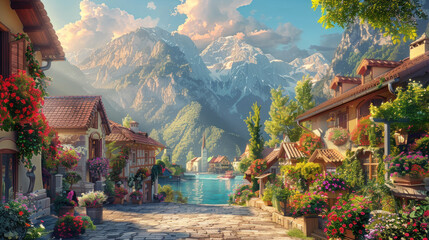 Obraz premium Summer in a European Village
