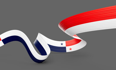 3d Flag Of Panama 3d Shiny Waving Panama Ribbon Flag On Grey Background 3d Illustration