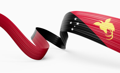 3d Flag Of Papua New Guinea 3d Shiny Waving Ribbon Flag On White Background 3d Illustration