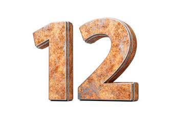Number Twelve 12 Digit Made Of Old Rusty Iron Metal Texture On White Background 3d Illustration