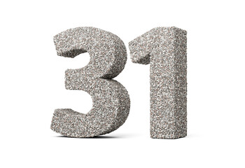 Number Thirty One 31 Digit Made Of Rock Fragments Or Gravels On White Background 3d Illustration