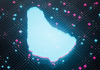 Illuminated Barbados Data Map Neon Blue Light On Seamless Pattern Background 3D Illustration