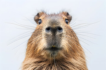 Capybara head front view isolated on white background