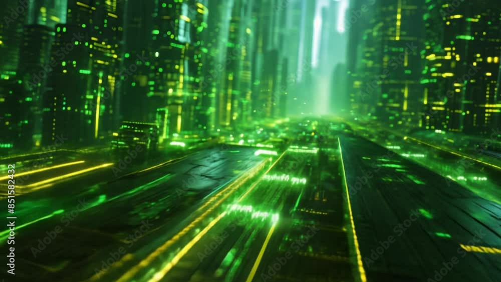Poster green technology-themed image of a virtual server network, organic data structure design resembling 